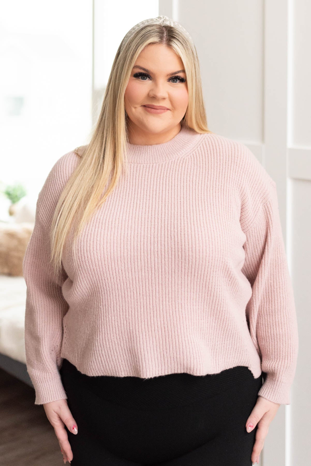 Long sleeve blush knit sweater