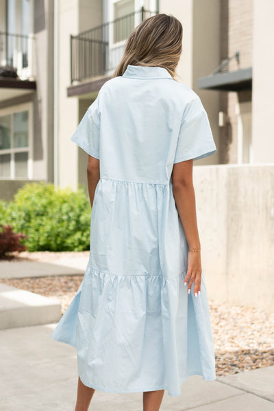 Back view of a bluebell light blue dress