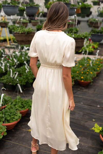 Becca Cream Ruffle Satin Dress