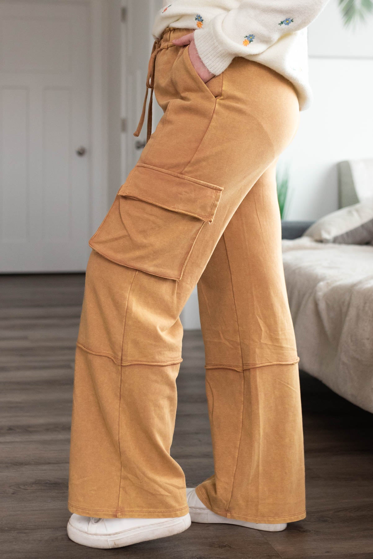 Side view of mocha pants