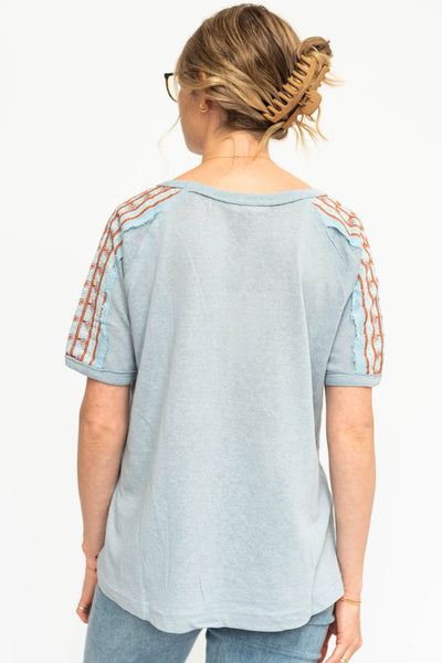 Back view of chambray top