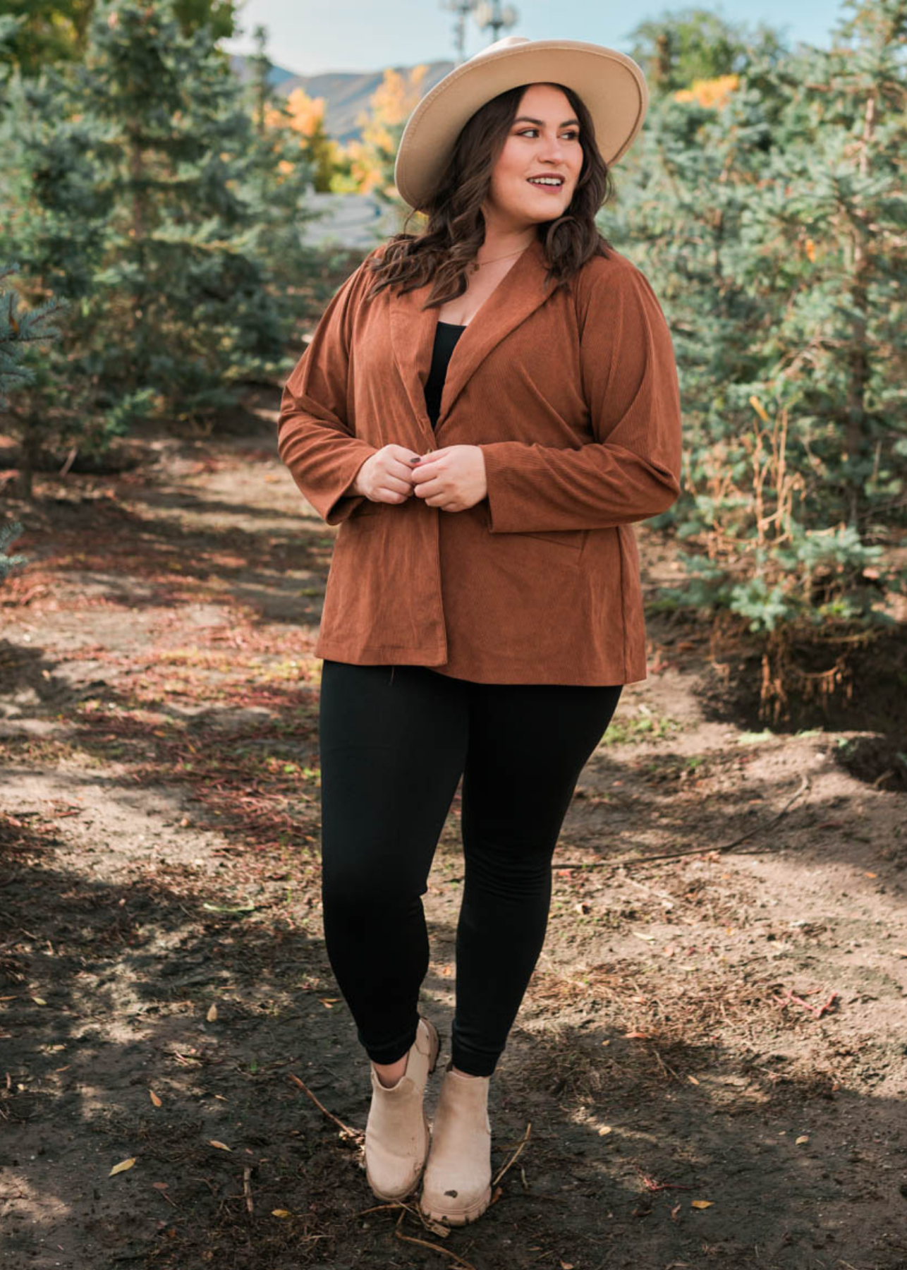 One button plus size chestnut blazer