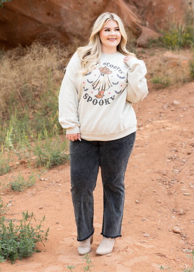 Boot scoot-in sand sweatshirt with a ghost