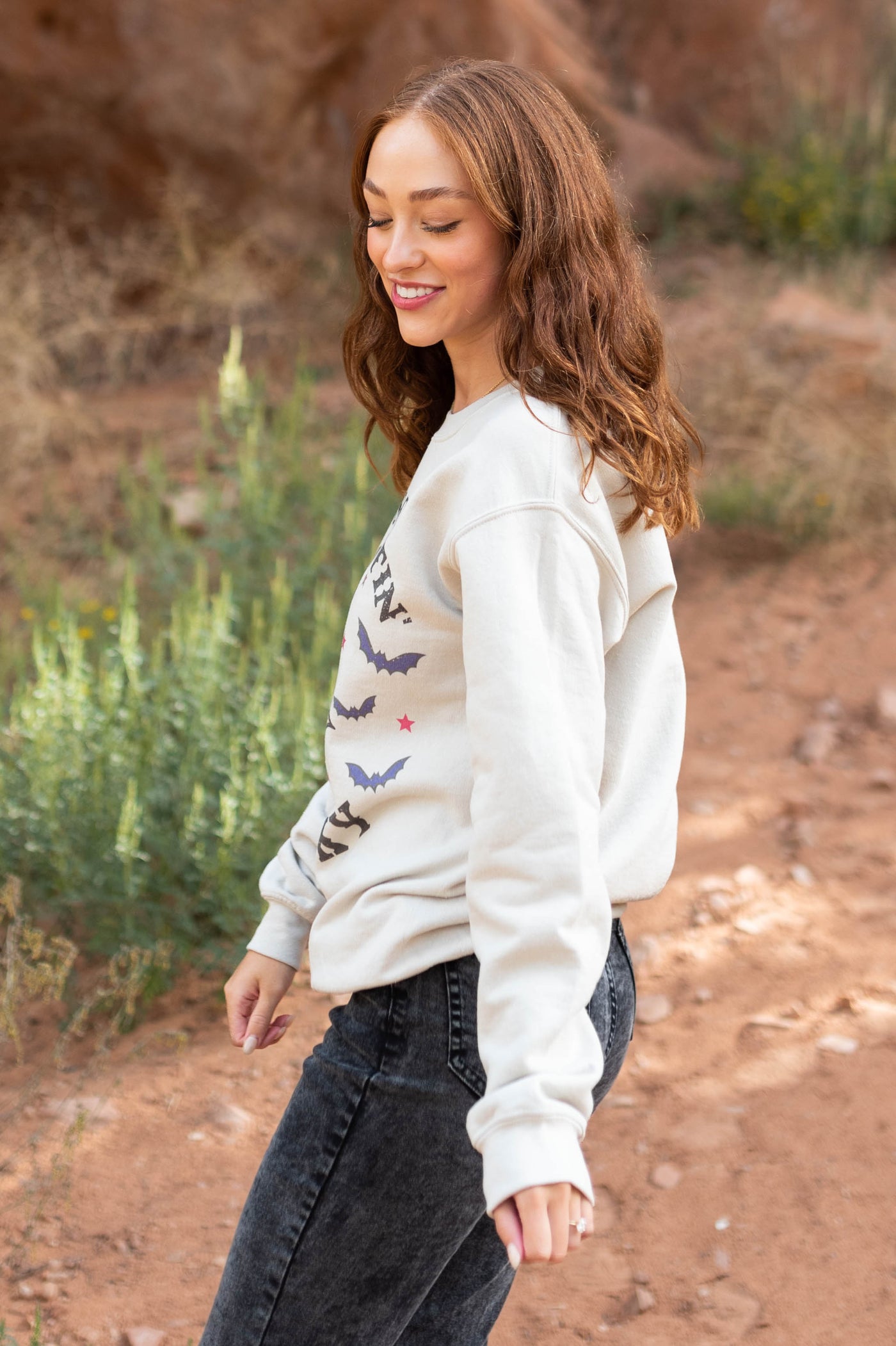 Side view of a sand sweatshirt