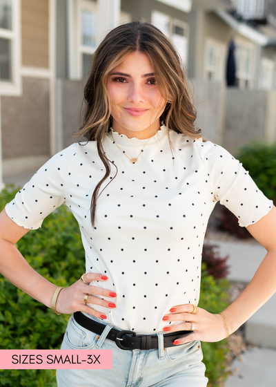 Cream polka dot ribbed top