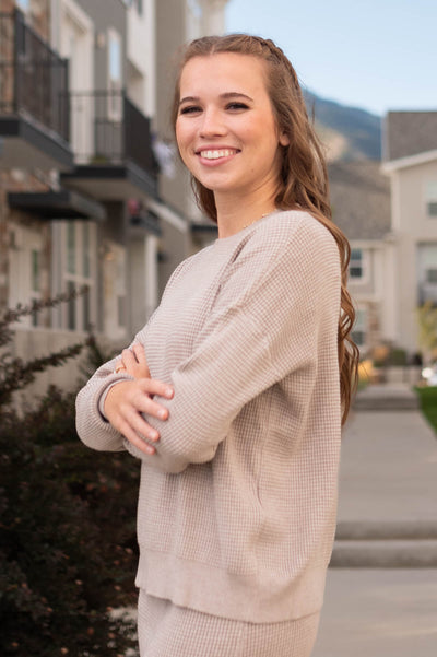 Side view of a stone sweater