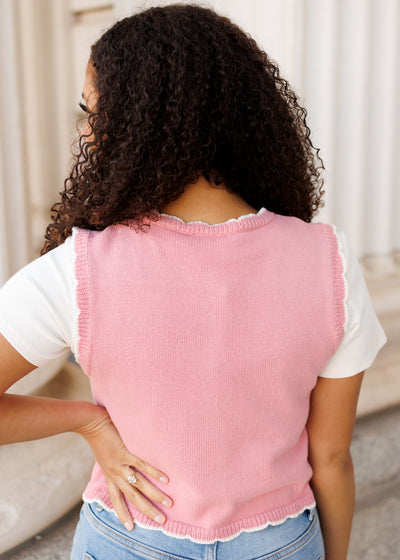 Back view of the dusty rose sweater vest