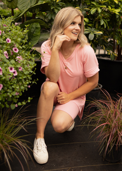 Pink set with v-neck tee