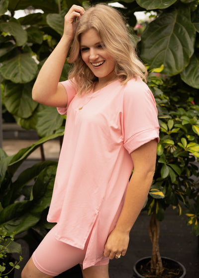 Biker short pink set with tee