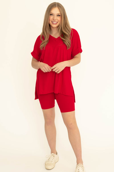 Short sleeve with biker shorts ruby set