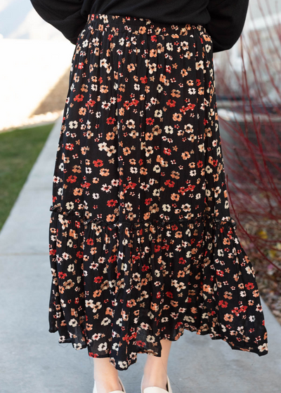 Front view of a black floral skirt