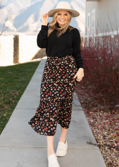 Black floral skirt