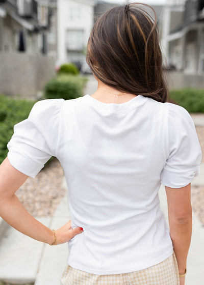Back view of the white puff sleeve top