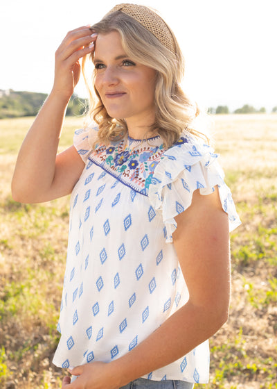 Side view of a blue top