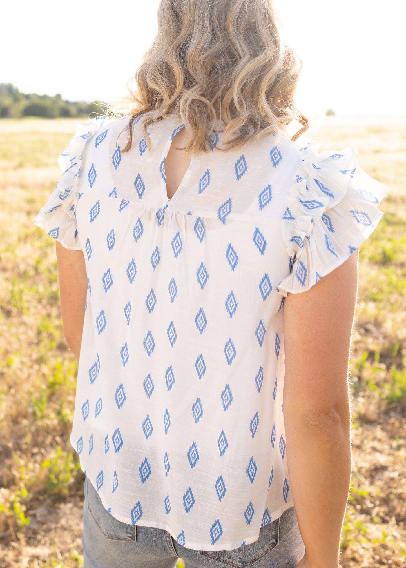 Back view of a blue top