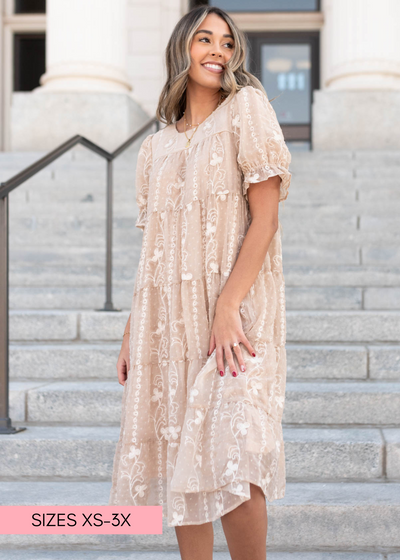 Brinley Beige Embroidered Dress