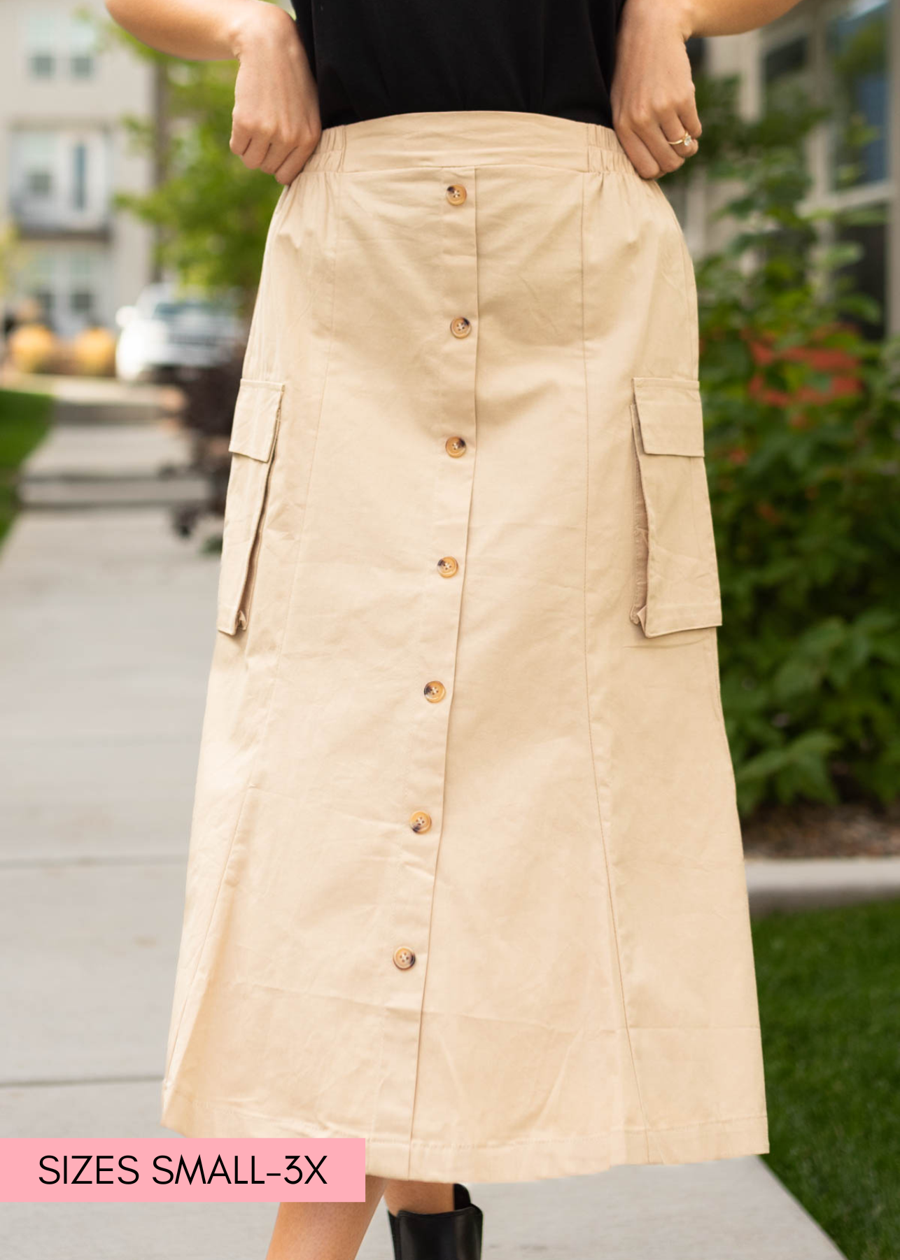 Front view of a beige skirt