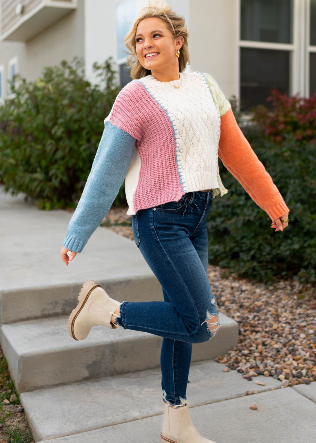 Long sleeve knit multi sweater