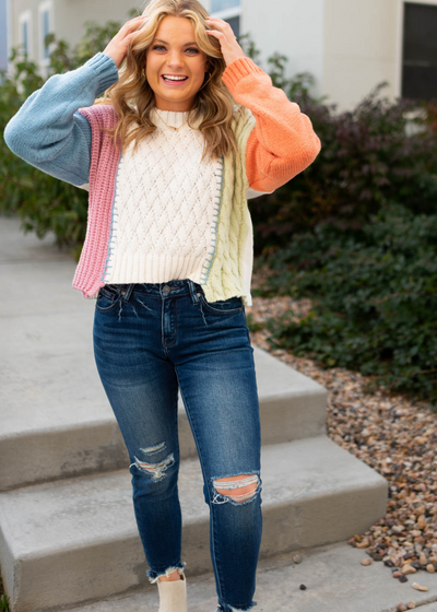 Pastel color block knit multi sweater