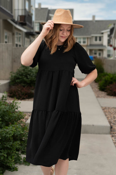 Short sleeve Brooklynn black dress with tiered skirt
