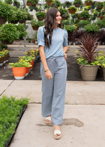 Wide leg blue gingham pants