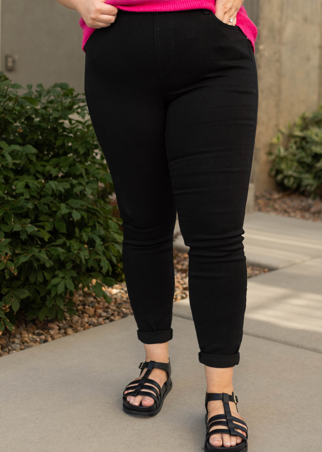 Plus size black jeans with rolled cuff