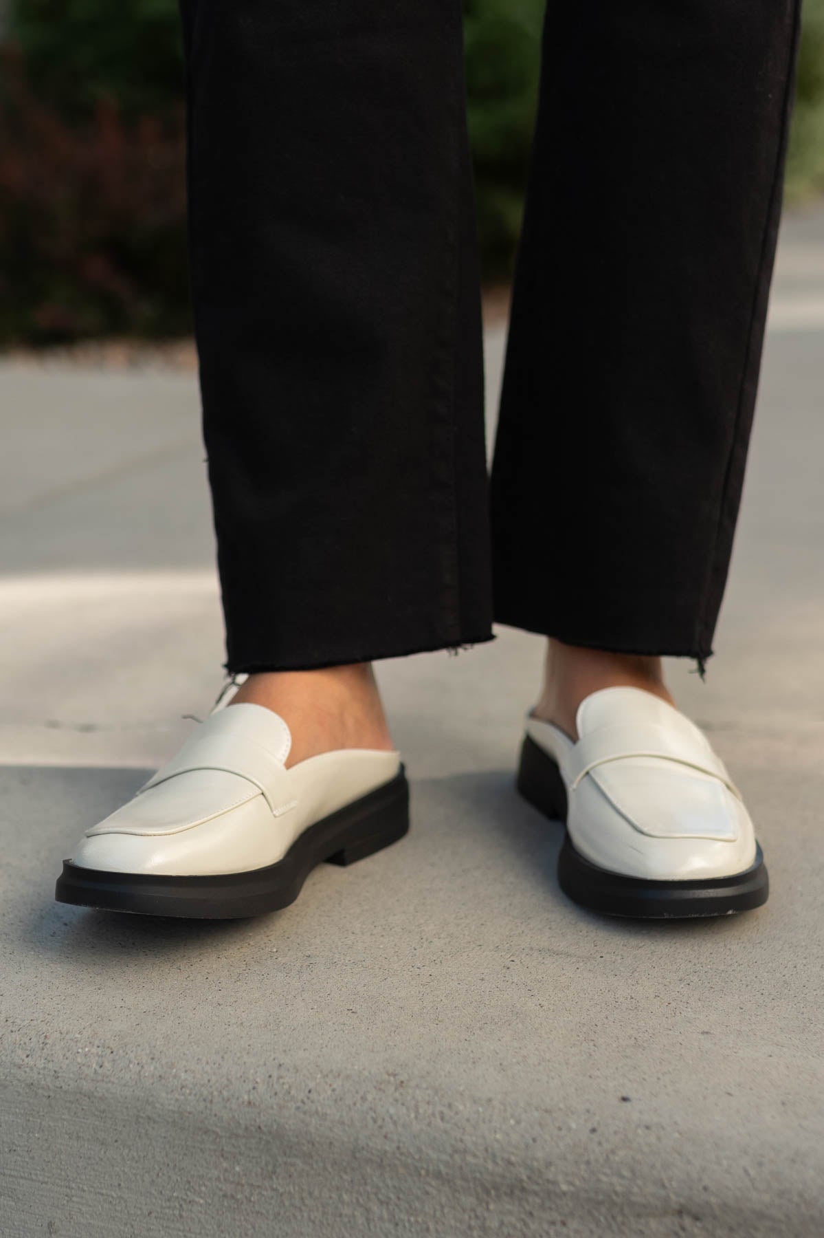 White oyster penny loafers