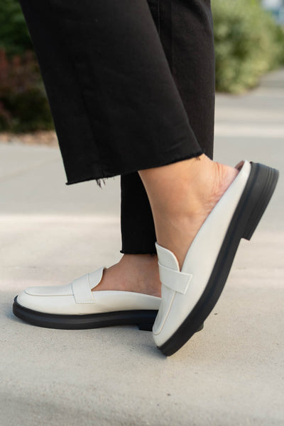 Side view of oyster penny loafers