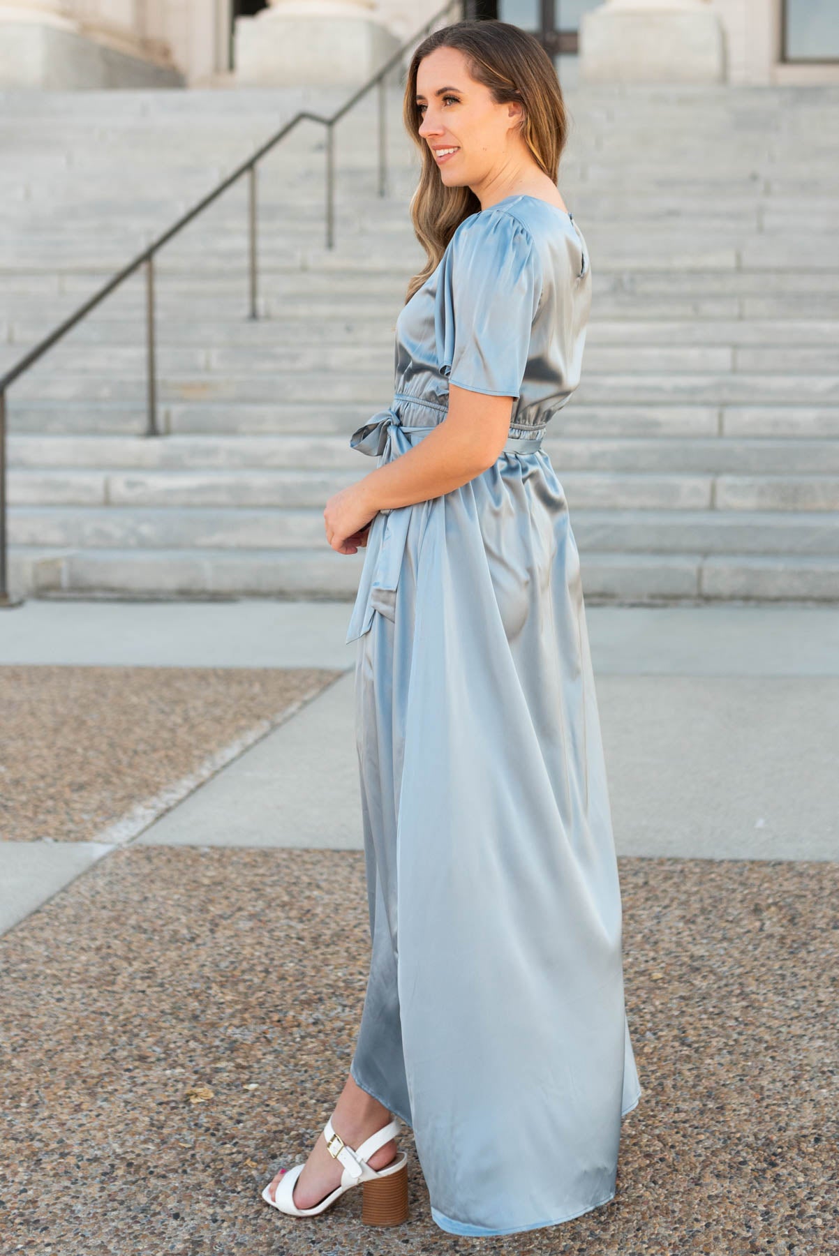 Side view of the blue dress