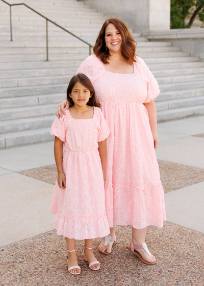 Carlee Pink Floral Textured Little Girl Dress