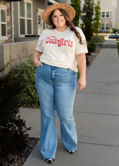 Curvy bootcut jeans with plus size long live cowgirl ivory tee that is sold separately