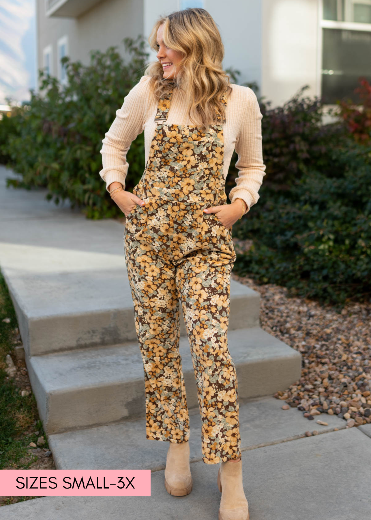 Small floral corduroy overalls
