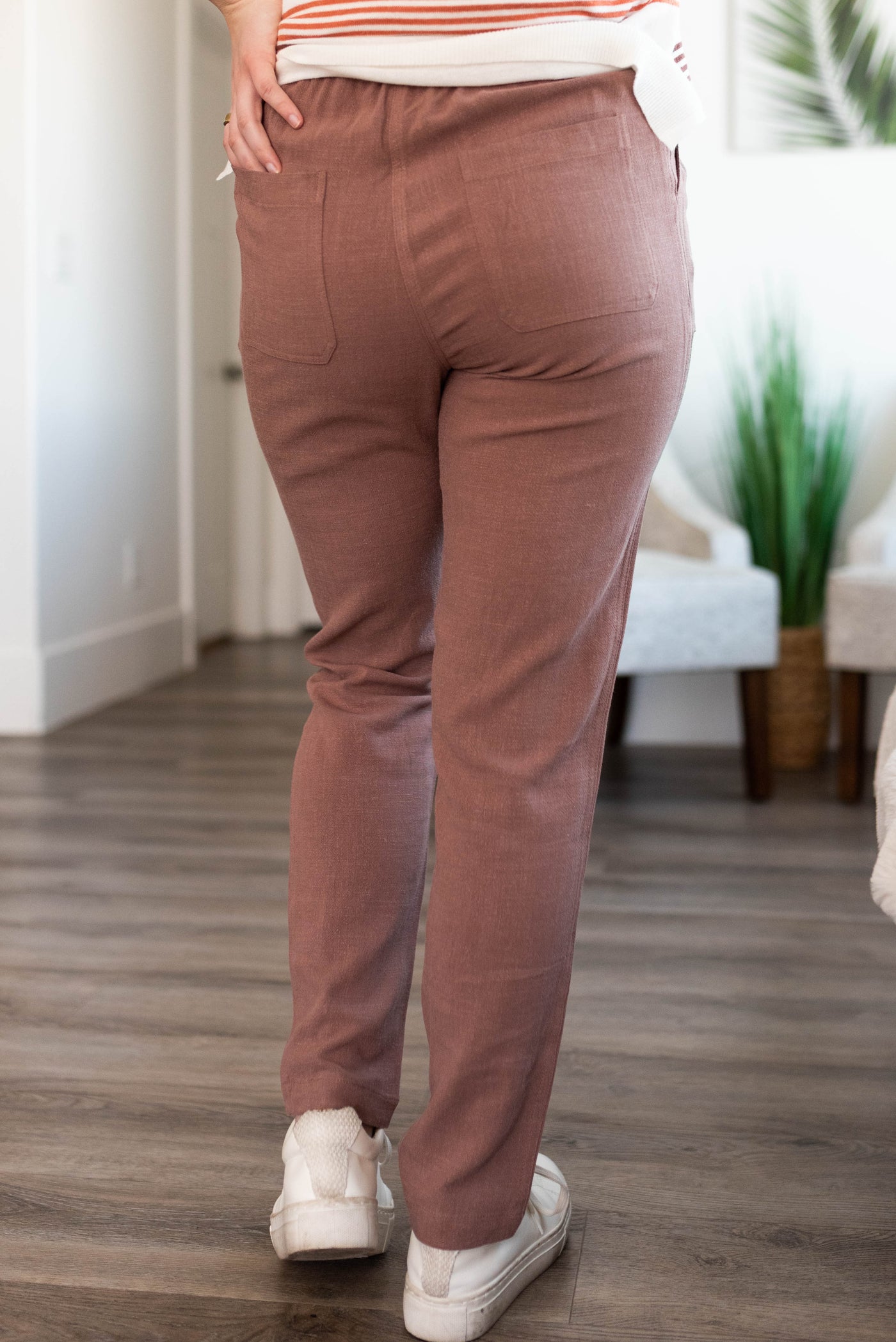 Back view of the terracotta joggers