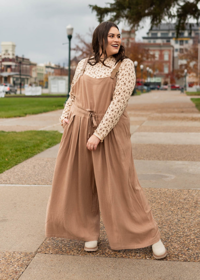 Plus size wide leg mocha jumpsuit