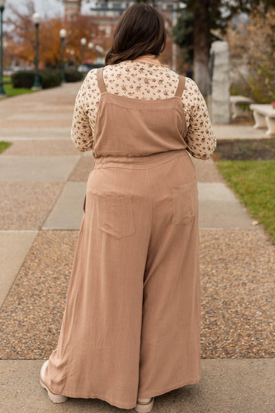 Back view of the plus size mocha jumpsuit