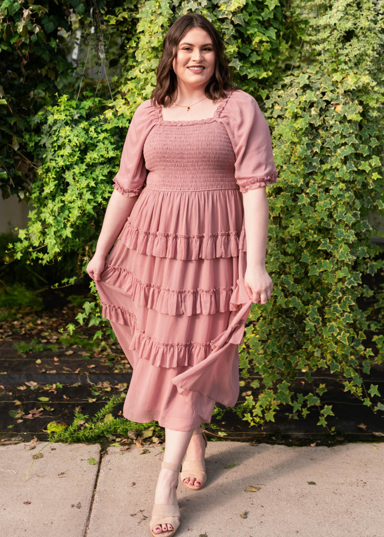 Plus size dusty pink tiered dress
