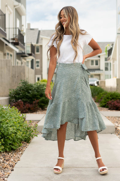 Green high low wrap skirt