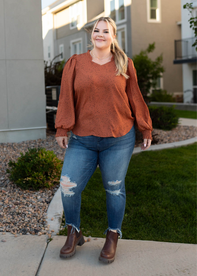 Long sleeve plus size rust top