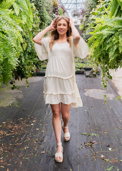 Ivory mini dress with short sleeves