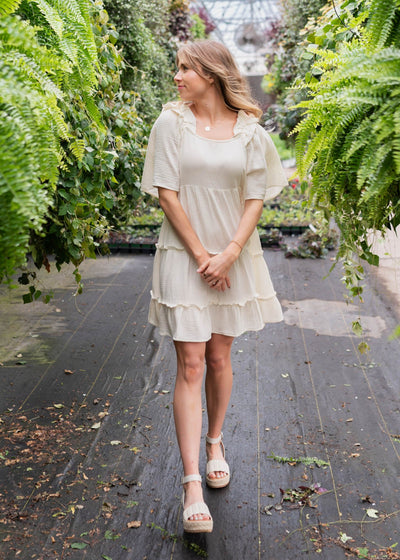 Ivory mini dress with tiered skirt
