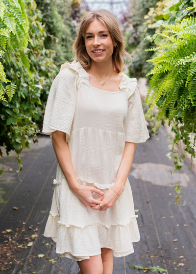 Short sleeve ivory mini dress