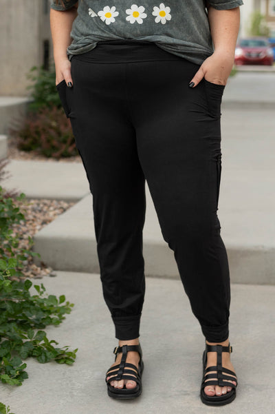 Plus size black joggers with pockets