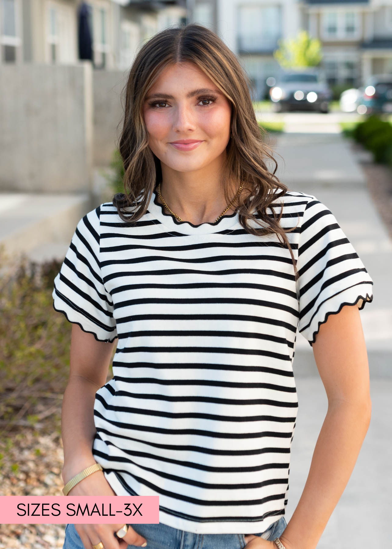Short sleeve black striped top
