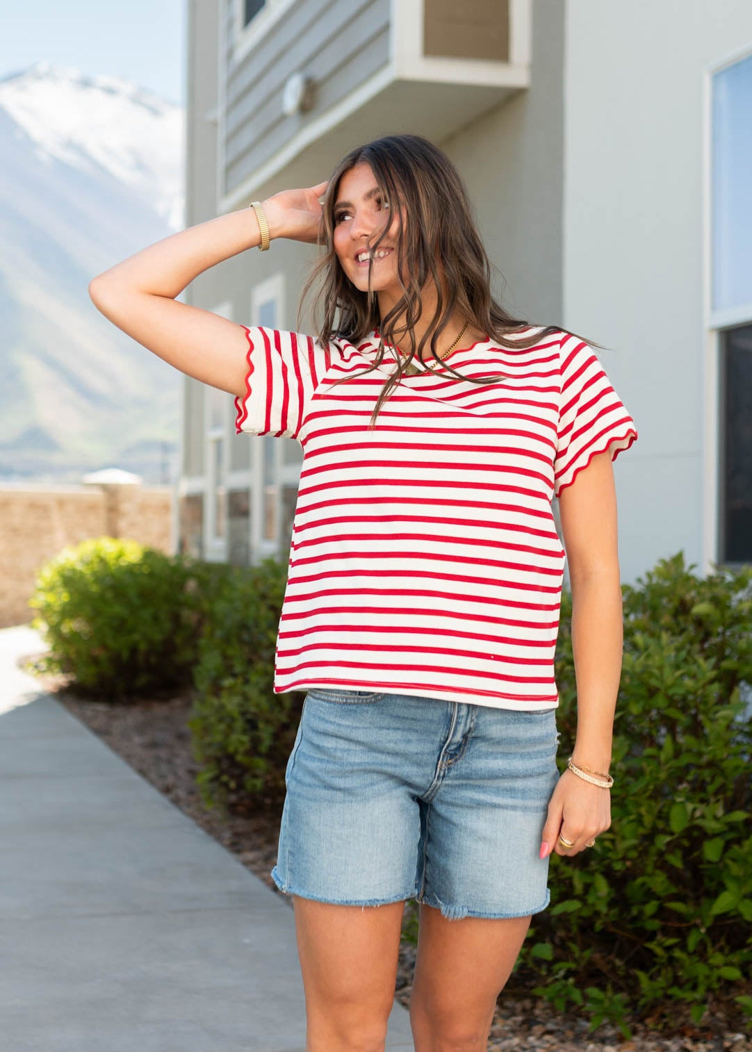 Red striped top with short sleeves