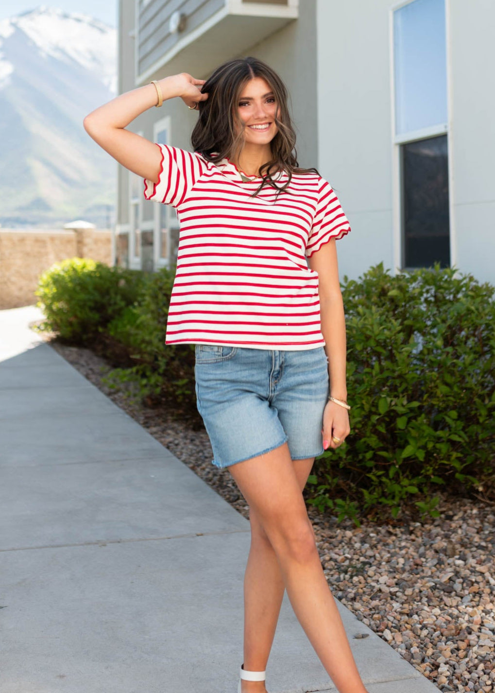 Short sleeve red striped top