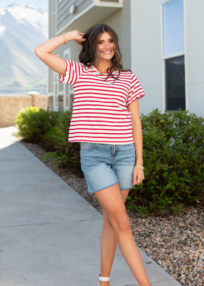 Short sleeve red striped top