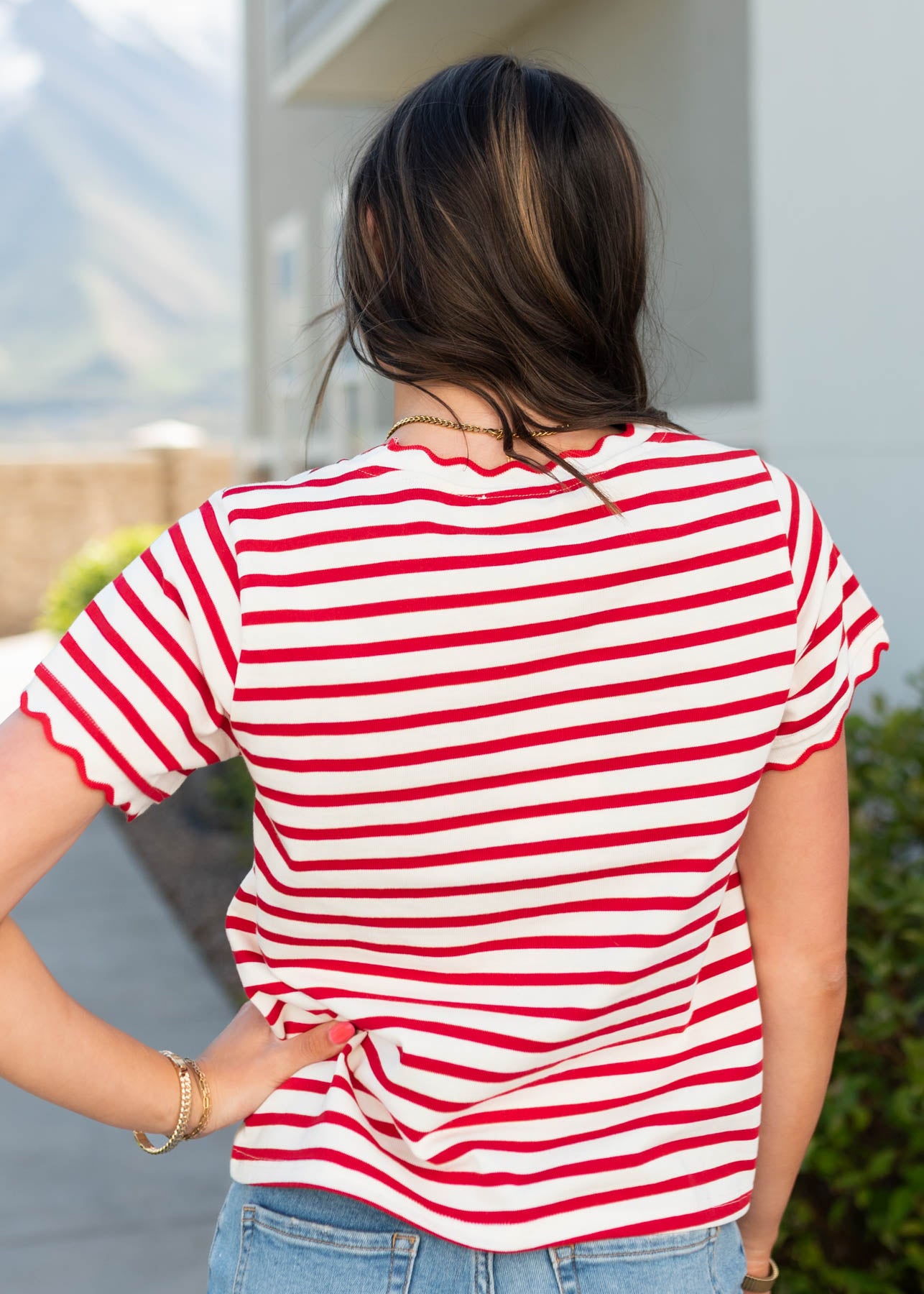 Back view of the red striped top