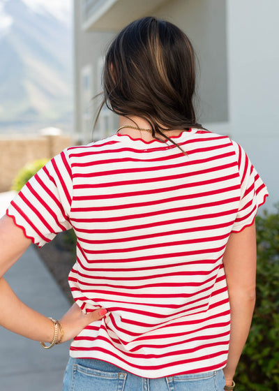 Back view of the red striped top