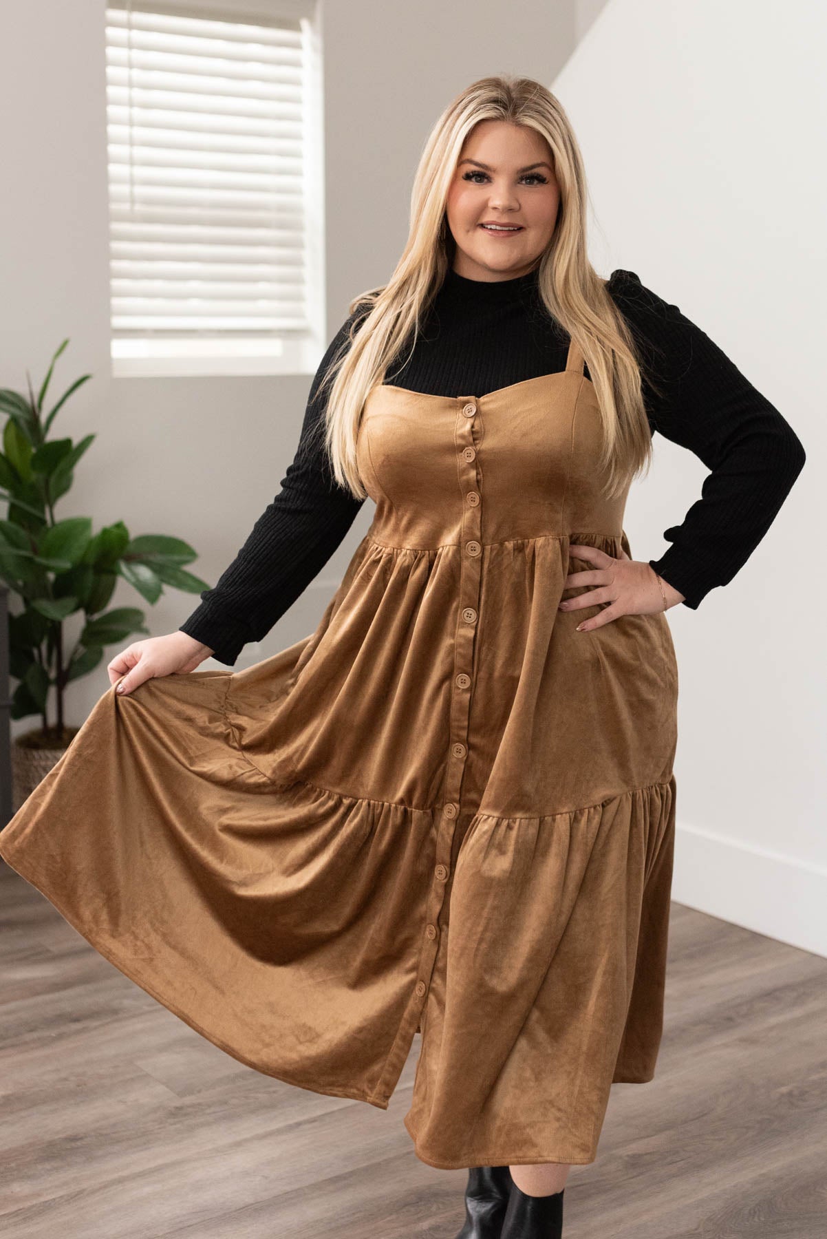 Plus size camel jumper dress