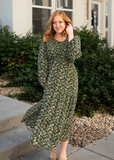 Long sleeve dark green dress